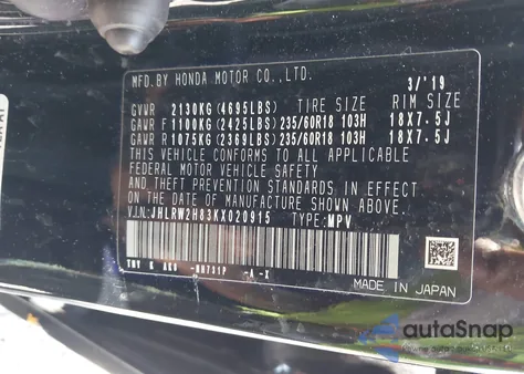 2019 Honda Cr-V Ex-L from USA, damaged, VIN JHLRW2H83KX020915